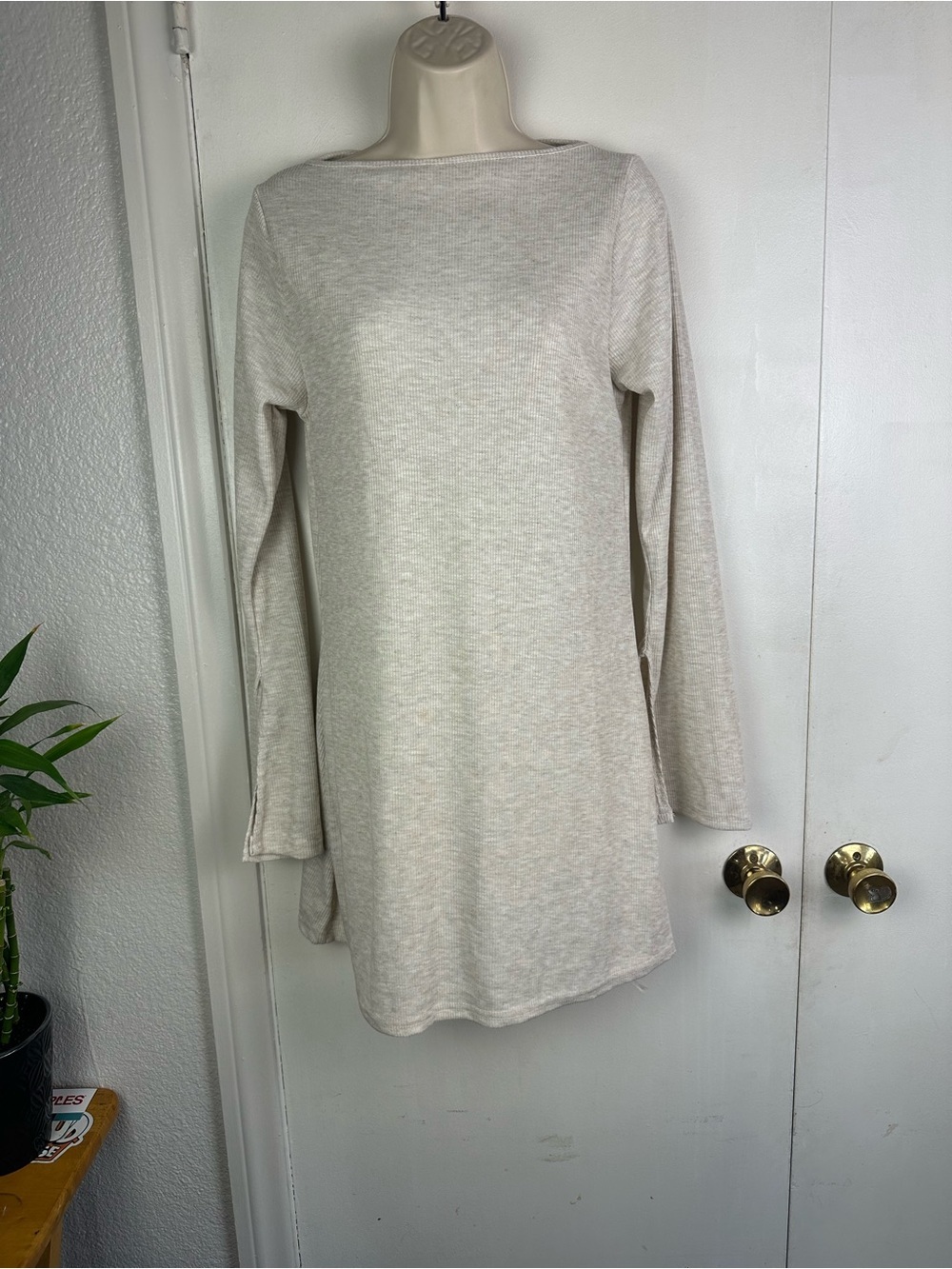 PrettyLittleThing Cream Long Sleeve Knit Shift Dress